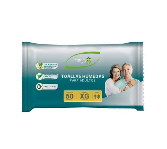 Family Set Toallas Húmedas Para Adultos Sin Tapa Tamaño XG 60 Unid. Family Set